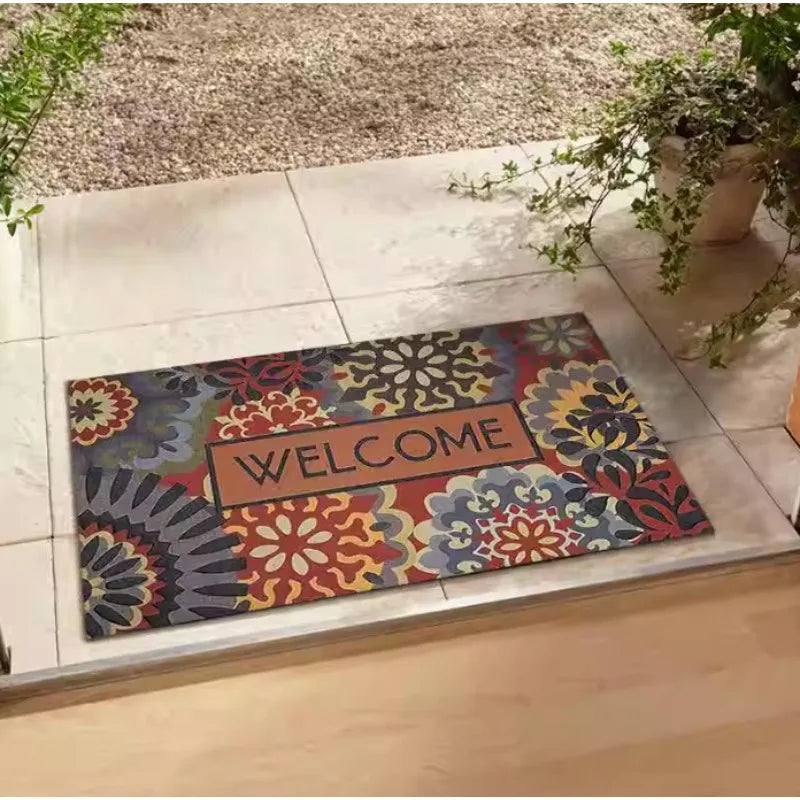 tapis d'entrée floral moderne résistant rides antidérapant rouge noir beige