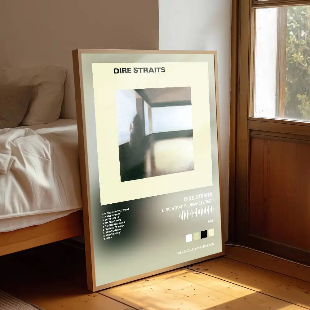 affiche Dire Straits Communique moderne bleu blanc gris clair photo objet circulaire aiguilles fond