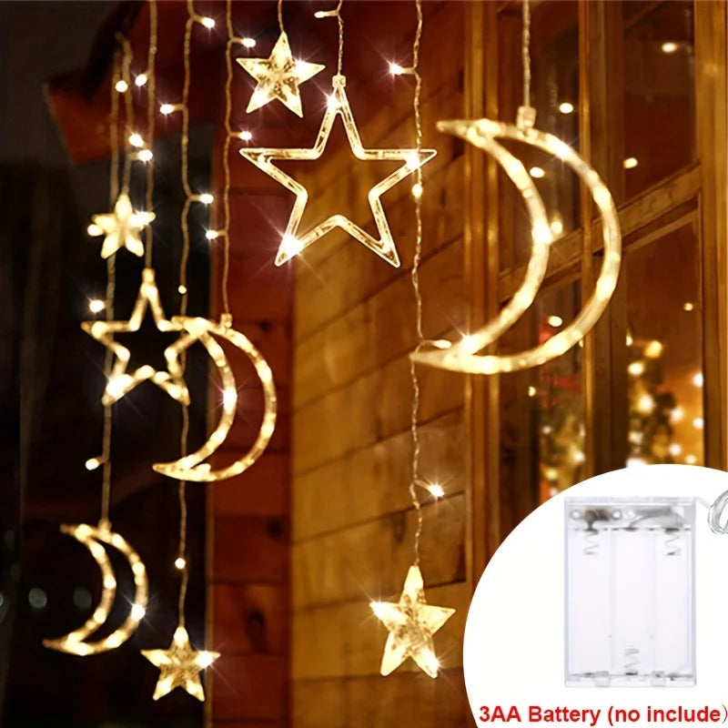 guirlande lumineuse étoiles lunes solaire led blanc doré moderne festif clips extérieur noël ramadan