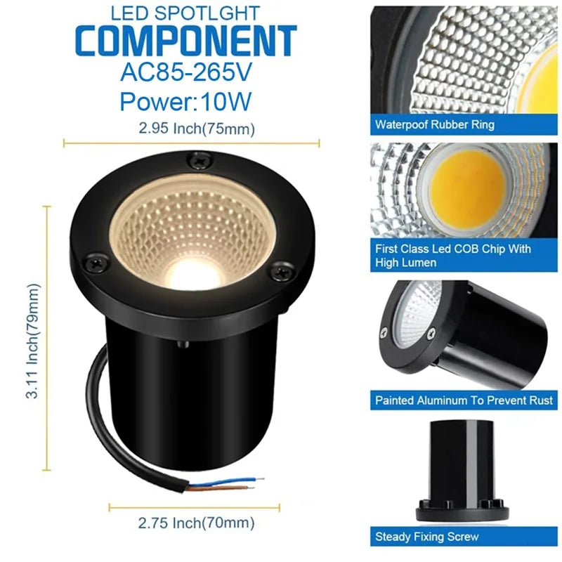 éclairage extérieur led spot noir ip55 moderne perforé 10w 85265v fixations incluses