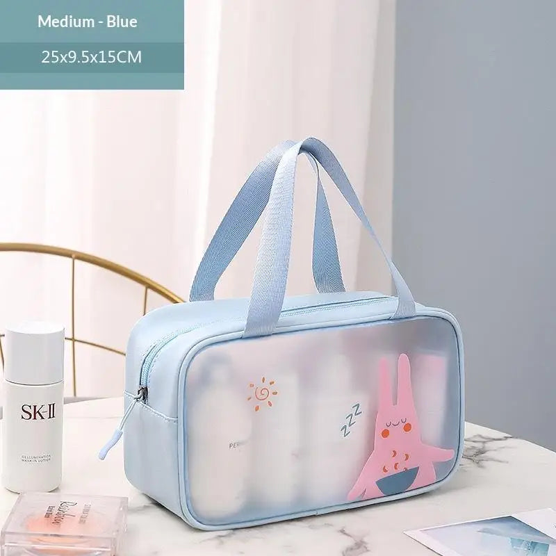sac toilette transparent rose bleu clair dessins animés moderne enfantin poignée souple flacon lotion