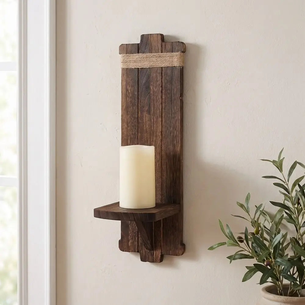 support mural décoratif bois rustique finition naturelle rustique moderne fixation murale bougie plante vase