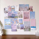 collage mural vintage romantique paysages floraux clips rose beige vert bleu blanc adolescents