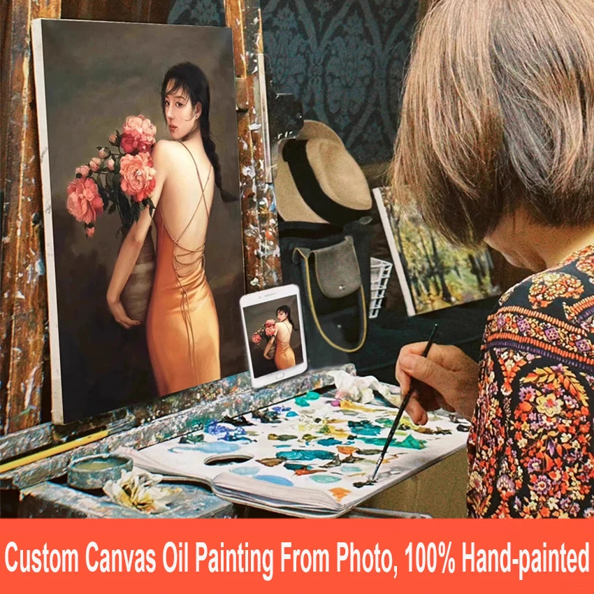 tableau personnalisé huile toile photo famille portrait paysage original acrylique handpaintingDecorationMur