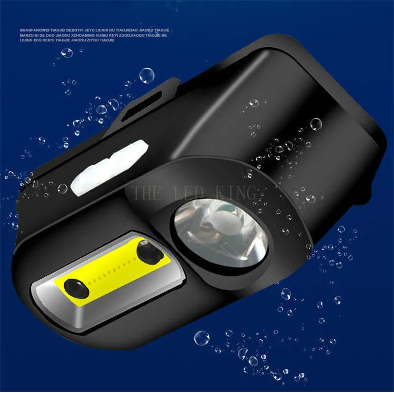 lampe frontale led moderne 1800lm noir blanc jaune carrés colorés adhésif rechargeable usb camping