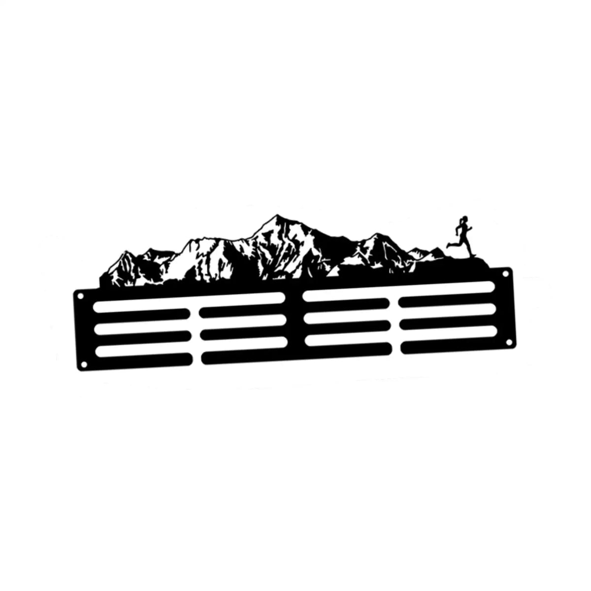 porte médailles rangement mural sportif découpes laser montagnes coureurs noir horizontal multiusage salon