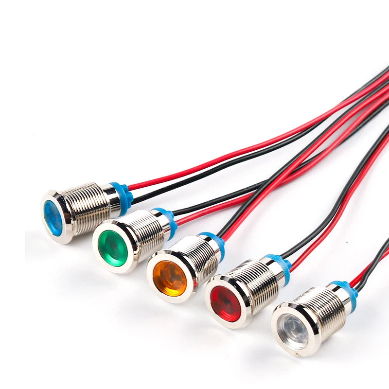 indicateur led métallique rouge bleu jaune vert blanc métal brossé moderne utilitaire vis câbles