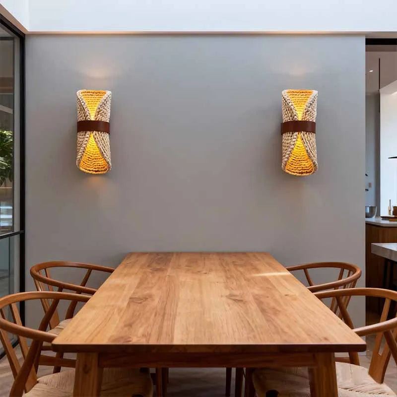 lampe murale tressée bois beige rustique éclairage quotidien led moderne fixée mur