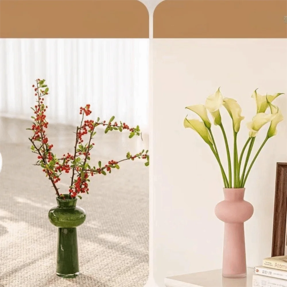 vase transparent moderne vert rose noir fleurs artificielles grande taille