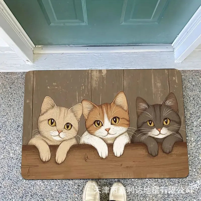 tapis sol entrée moderne motif chat endormi antidérapant décoration maison salon gris orange