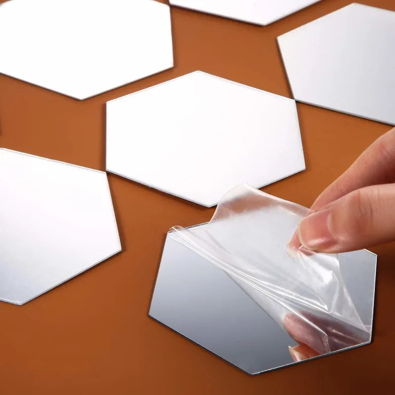 miroir hexagonal moderne blanc géométrique 10 pièces adhésif auto collantintérieur décoration artísticopaque