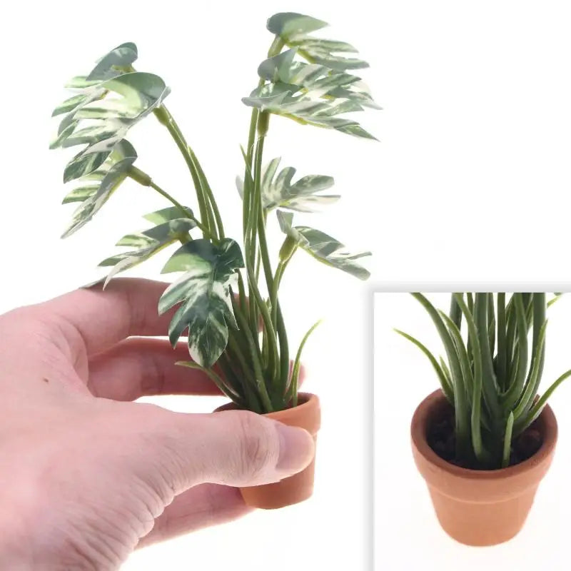 plante artificielle feuilles vertes marbrées pot terre cuite deco moderne intérieur 10cm 15cm