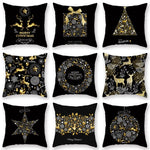 housse coussin noël motifs cerfs flocons étoiles or noir festive decoration fixations
