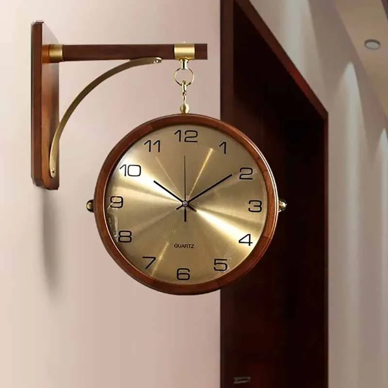 Horloge murale double face en bois vert rotative 360°