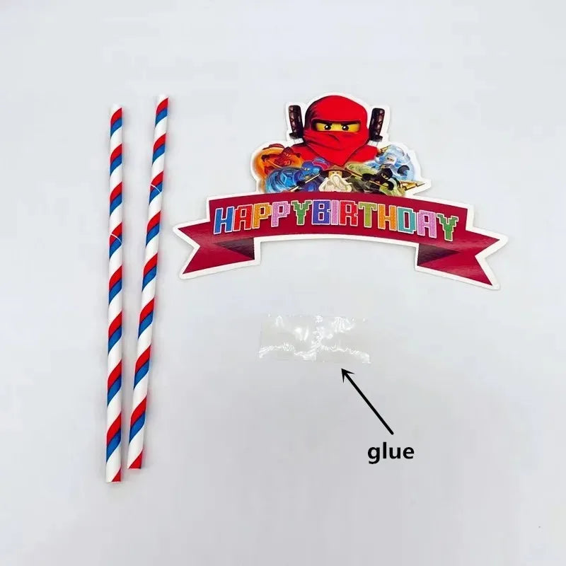 décoration gâteau anniversaire ninja happy birthday banderole clips couleurs vives enfants fête