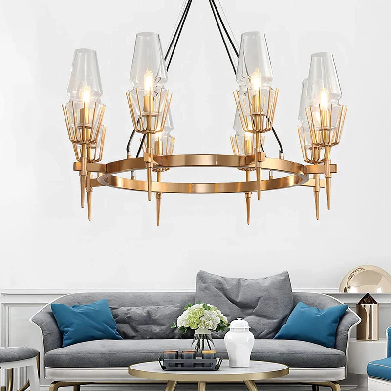 chandelier led verre transparent moderne or noir salon chambre villa