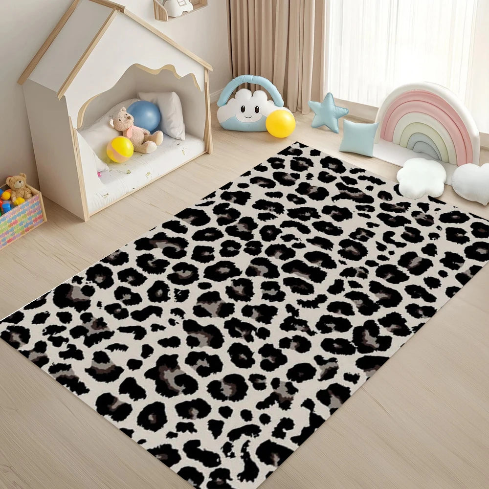 tapis moderne léopard polyester polypropylène beige noir marron salon chambre extérieur