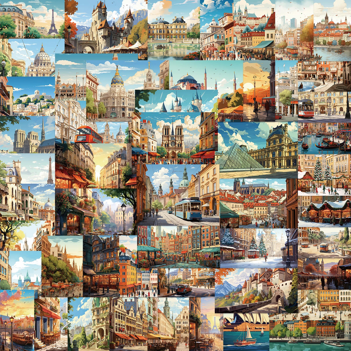puzzle multicolore paysages urbains adhésif waterproof cartes postales inclusion graffitis bagages portable européen