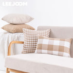 coussin plaid moderne beige blanc carreaux 30x50cm 45x45cm lit canapé décoration
