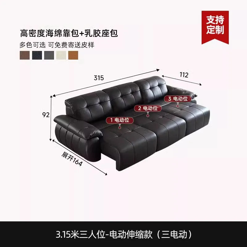 Canapé lit moderne simili cuir noir oreillers variable bed électrique 285cm