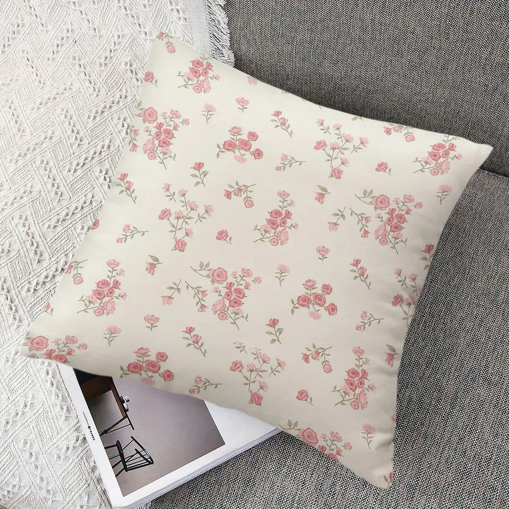 housse coussin carré fleurs roses vintage 45cm 45cm polyester opacité non toxique fixations