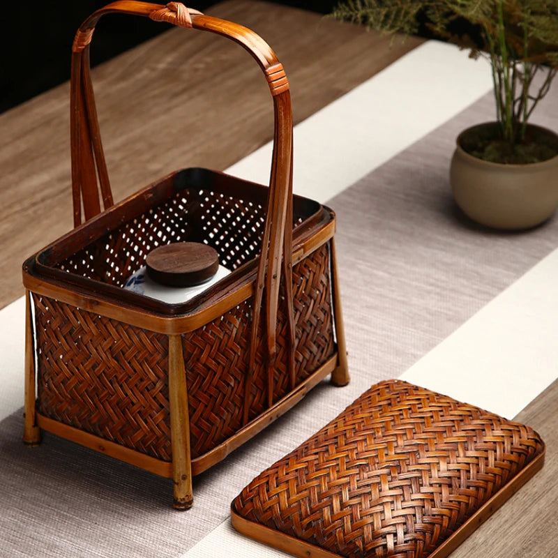 paniers osier marron clair panier couvercle tressage traditionnel vase blanc baguettes bambou rustique artisanal