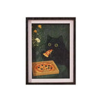 aimant réfrigérateur chat noir pizza fond vert moderne