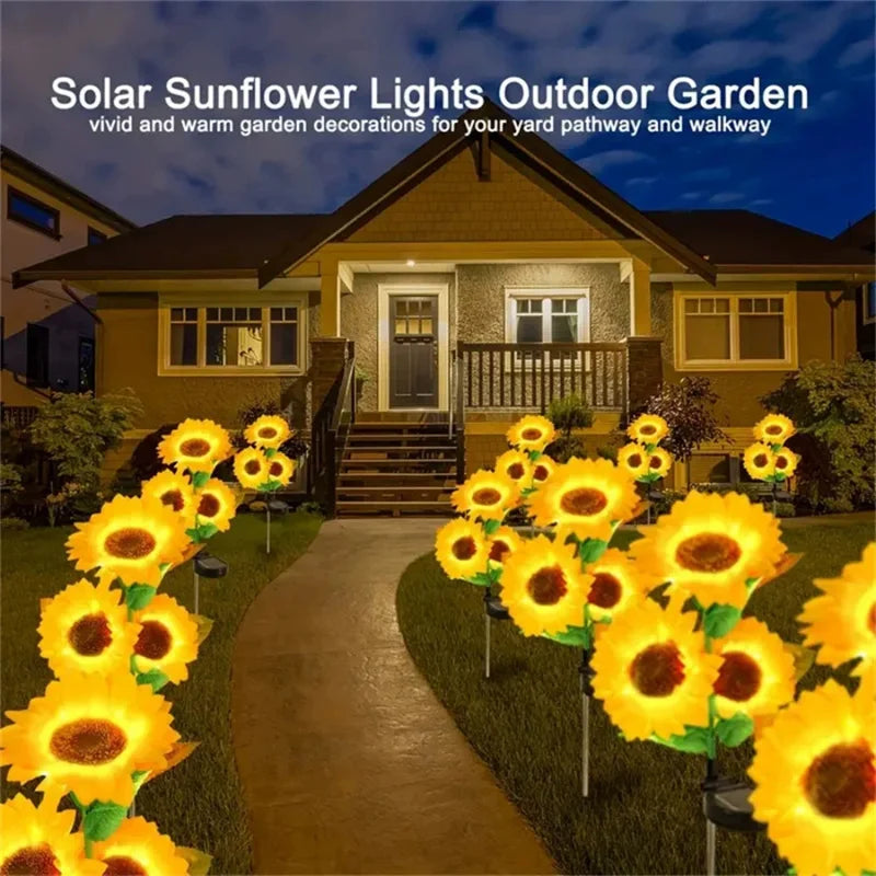 lampes solaires extérieures tournesol fleurs jaunes vert modernes jardin