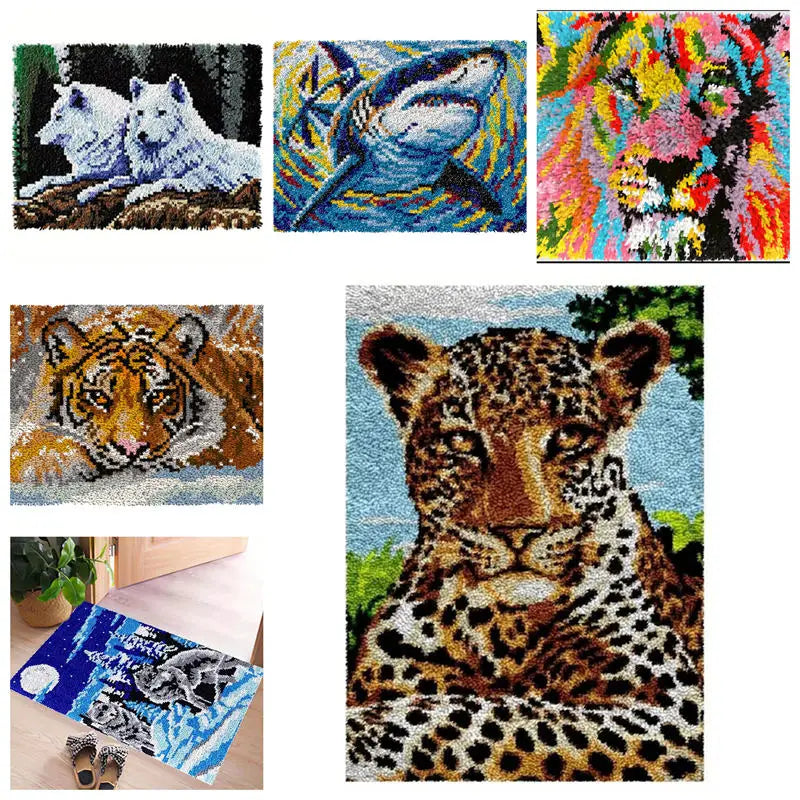 kit fabrication tapis crochet animaux motif tigre débutant loisirs créatifs