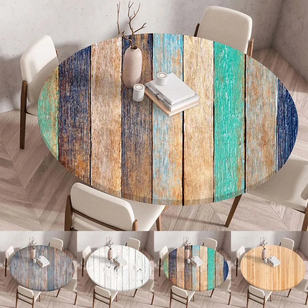 couverture table ronde imprimée bois 100cm 120cm 140cm moderne réutilisable fête maison