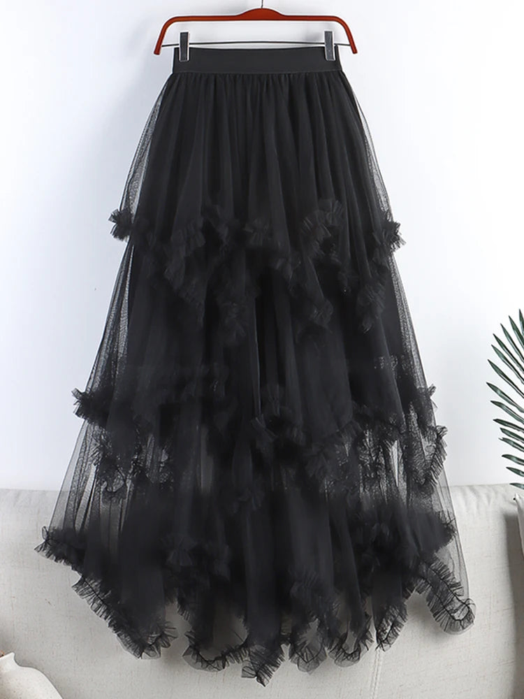 jupe tulle violet rouge élégante asymétrique franges translucide femme erotique summer