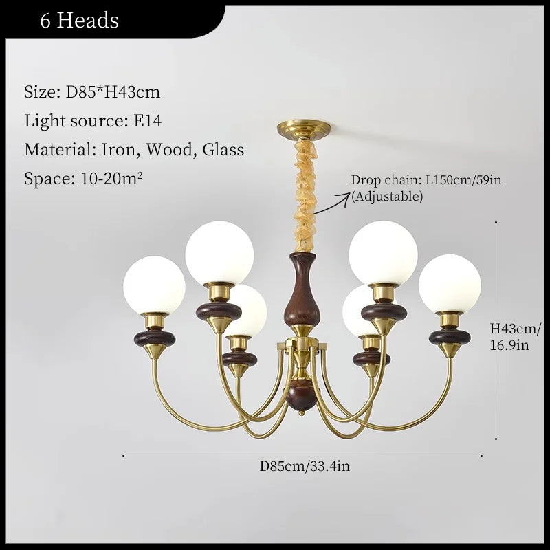 lustre classique doré noir sphères translucides structure métallique led salon chambrehôtel