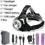 lampe frontale led super lumineuse modes étanche phares t6 camping pêche randonnée chargeur usb