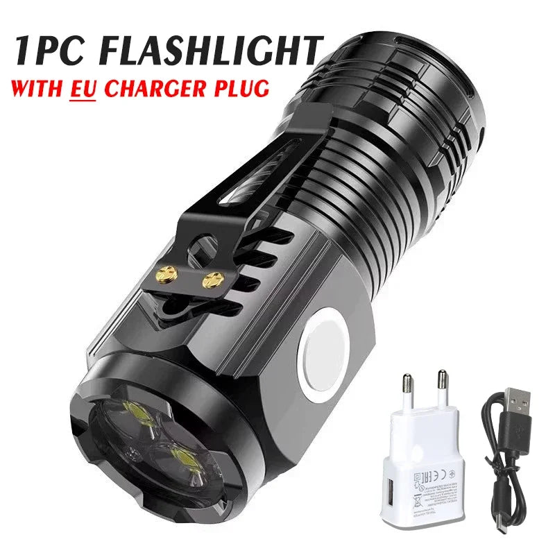 lampe torche rechargeable led vert jaune noir rayures verticales clip ceinture distance éclairage 100