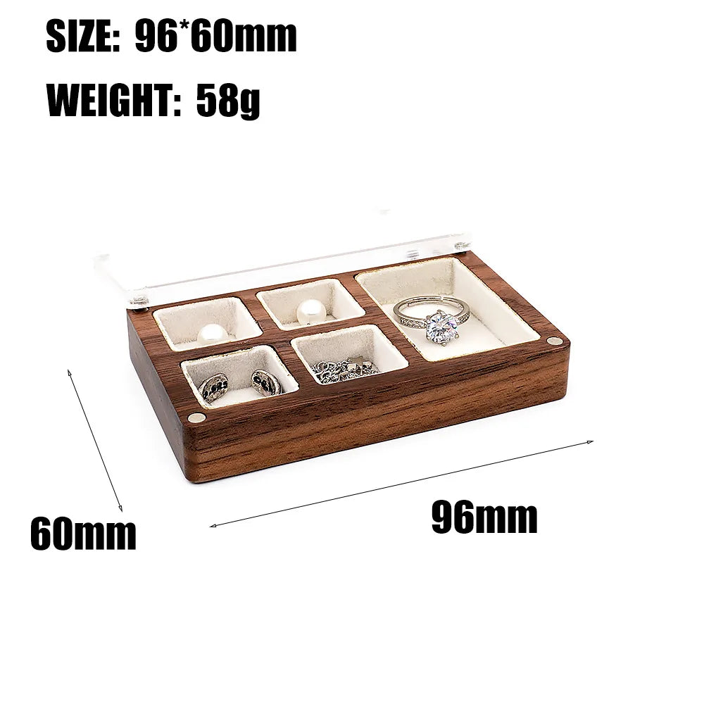 boîte bijoux bois foncé tissu intérieur moderne clips anneaux boucles d'oreilles colliers cadeau présentation