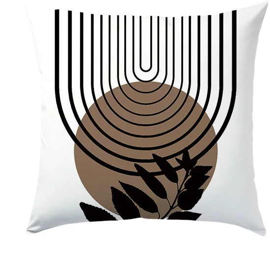 taies d'oreiller polyester motifs géométriques feuilles moderne blanc marron noir opaques canapé lit 40x40cm