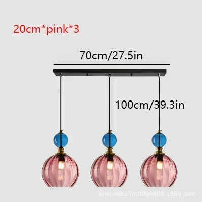 Lampes suspendues verre coloré moderne bleu rose ambre translucides chambre vertical