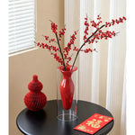 vase transparent goutte forme table arrangement floral rouge jaune vert pâle decoration intérieur