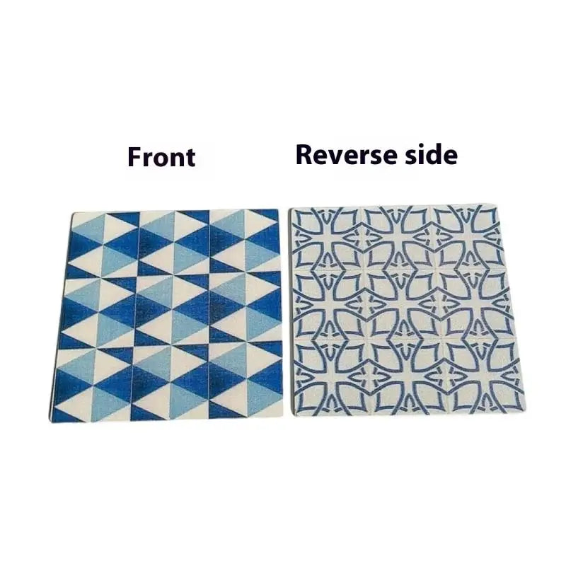 carreaux sol mur résine bleu blanc vert beige géométrique moderne triangles fleurs
