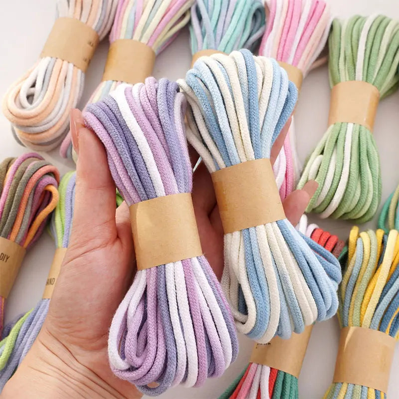 corde coton 10mètres 3mm rayures horizontales rose blanc gris vert bleu orange jaune texturée