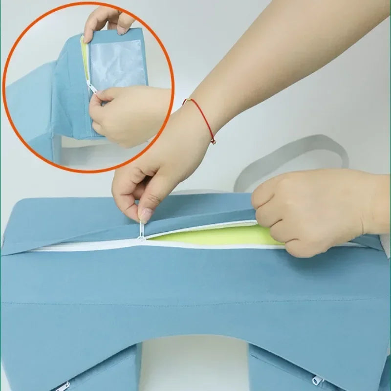appui tête bleu clair coussins oreillers ceinture réglable poches ergonomique personnes alitées maintien position