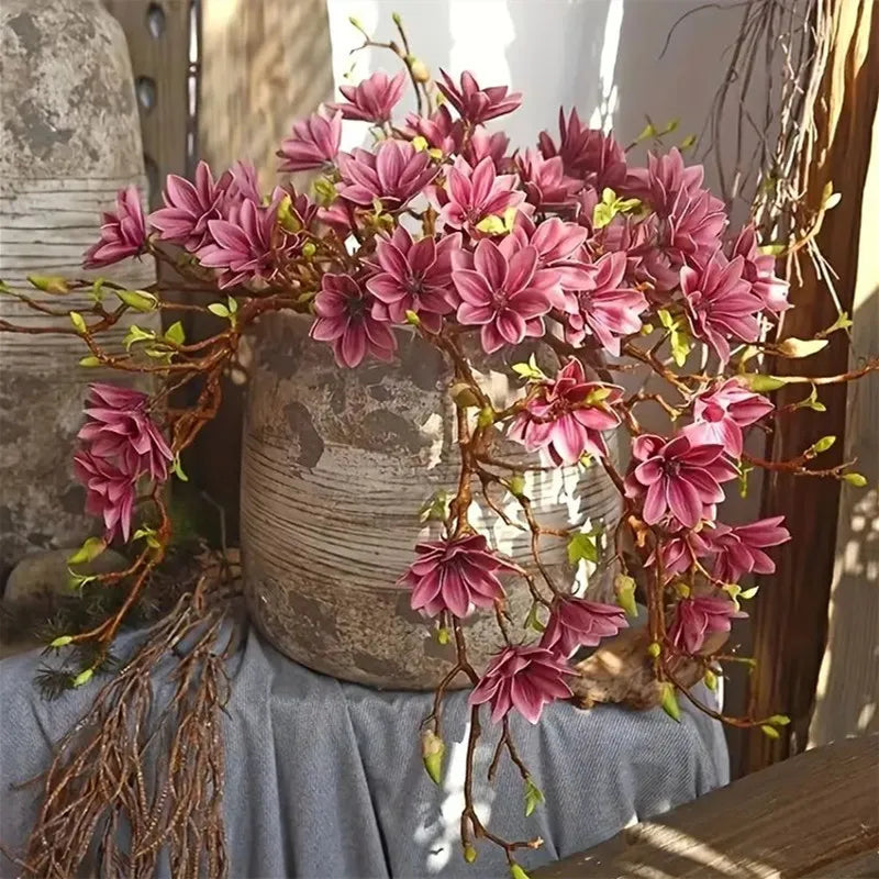 décoration intérieure branche artificielle magnolia blanc rose orange fleurs naturelles feuilles vertes mariage anniversaire