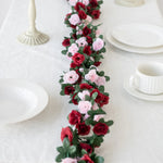 guirlande fleurs artificielles roses feuilles vertes décoration mariage fête maison jardin extérieur longue tige