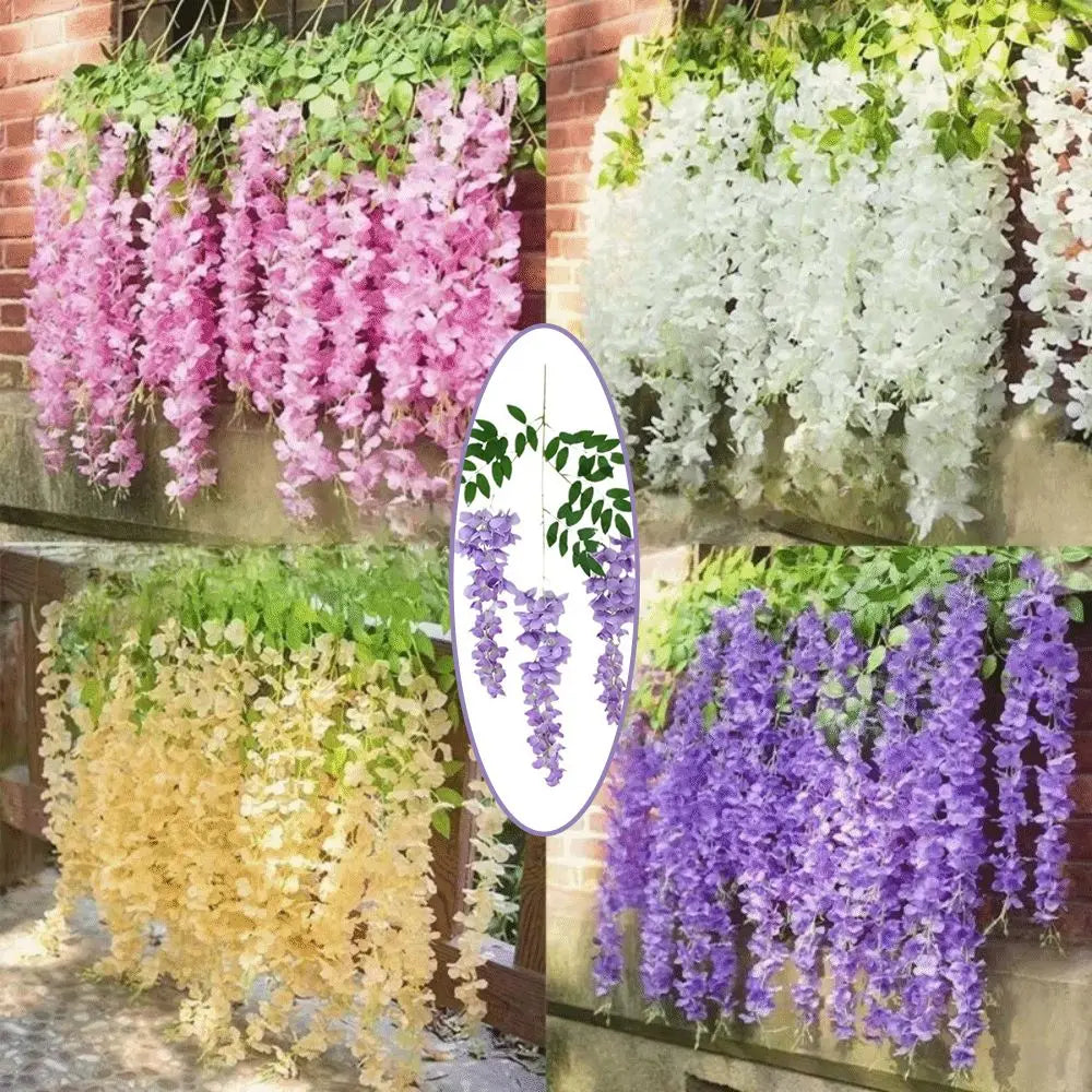 guirlande artificielle fleurs grappes feuilles vertes mariage anniversaire noel violet blanc rose orange intérieur