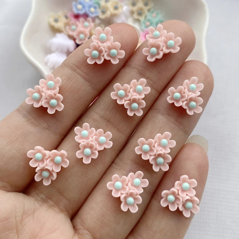 paillettes résine fleurs artificielles miniatures ornements pétale centre rouge rose violet bleu gris beige