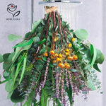 bouquet fleurs séchées naturel eucalyptus lavande vert jaune violet décoration intérieure bohème rustique
