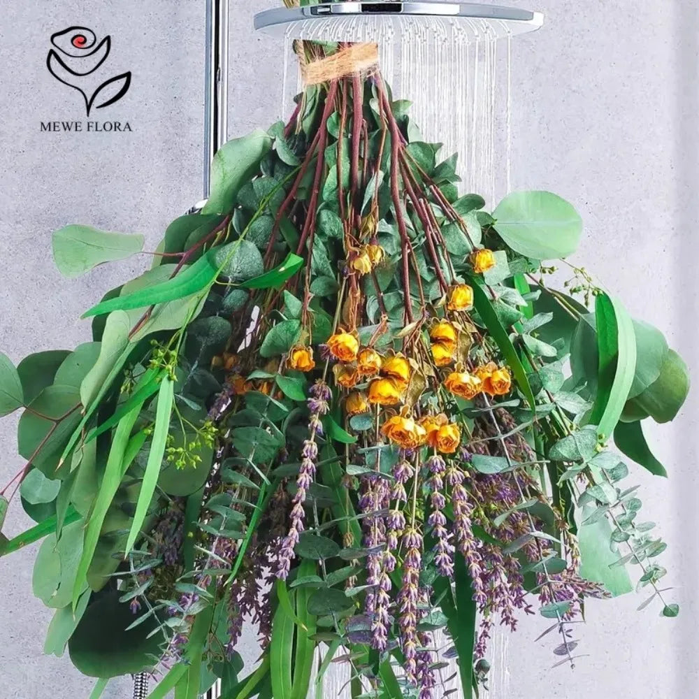 bouquet fleurs séchées naturel eucalyptus lavande vert jaune violet décoration intérieure bohème rustique