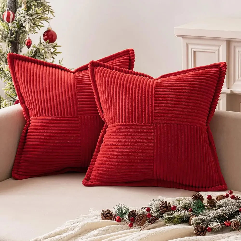 housse coussin velours rayé rouge vert blanc moderne 24x24 pouces zipper cuisine noel