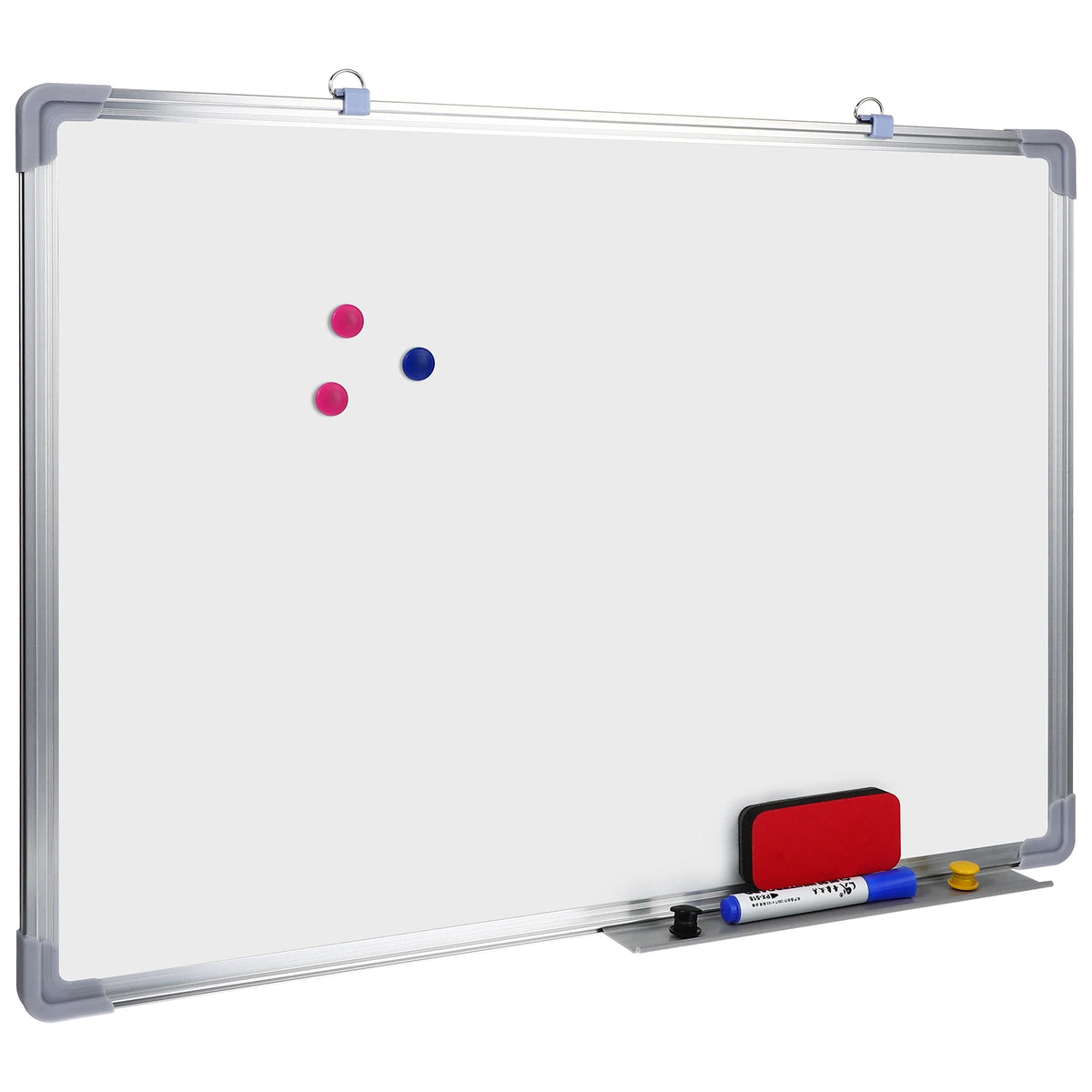 tableau blanc double face aimants clips effaçable moderne fonctionnel rougedisquebleu jaune bleu noir règle