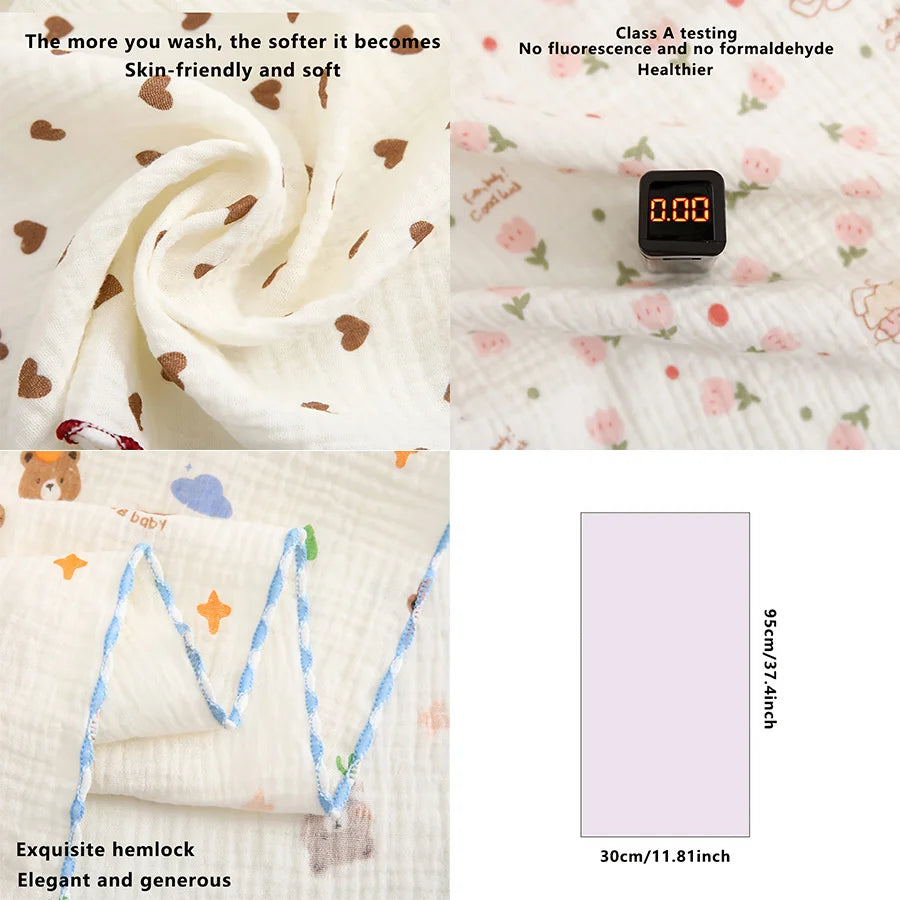 serviettes sport coton gauze animaux ours nuages coeurs bébés blanc orange bleu vert